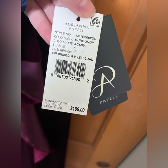 Adrianna Papell Womens Velvet Long Evening Dress Burgundy SIZE 8 NEVER WORN - Picture 4 of 5